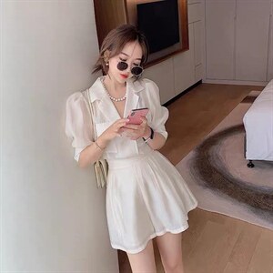 夏季新款韩版洋气西装领两排扣套装图片