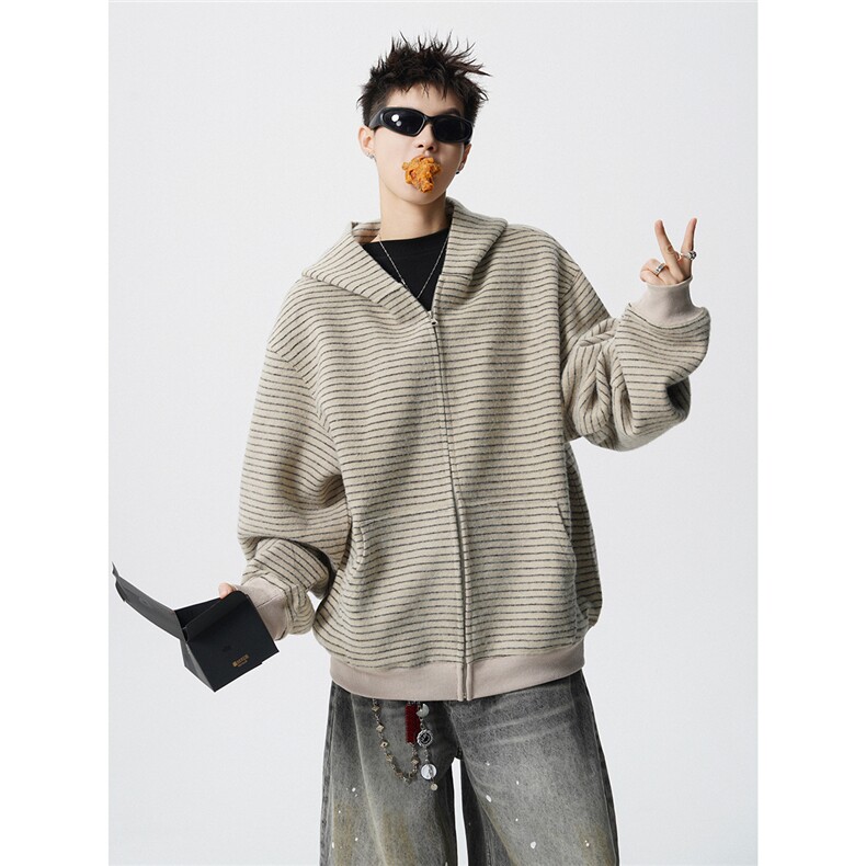 可二开美式条纹连帽拉链卫衣男无影墙S-XL开衫卫衣78113特P65控98，男装卫衣，星座227-7