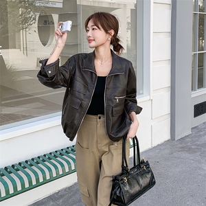减龄气质咖色皮衣外套女春秋2025新款小个子巨好看韩系漂亮PU夹克图片