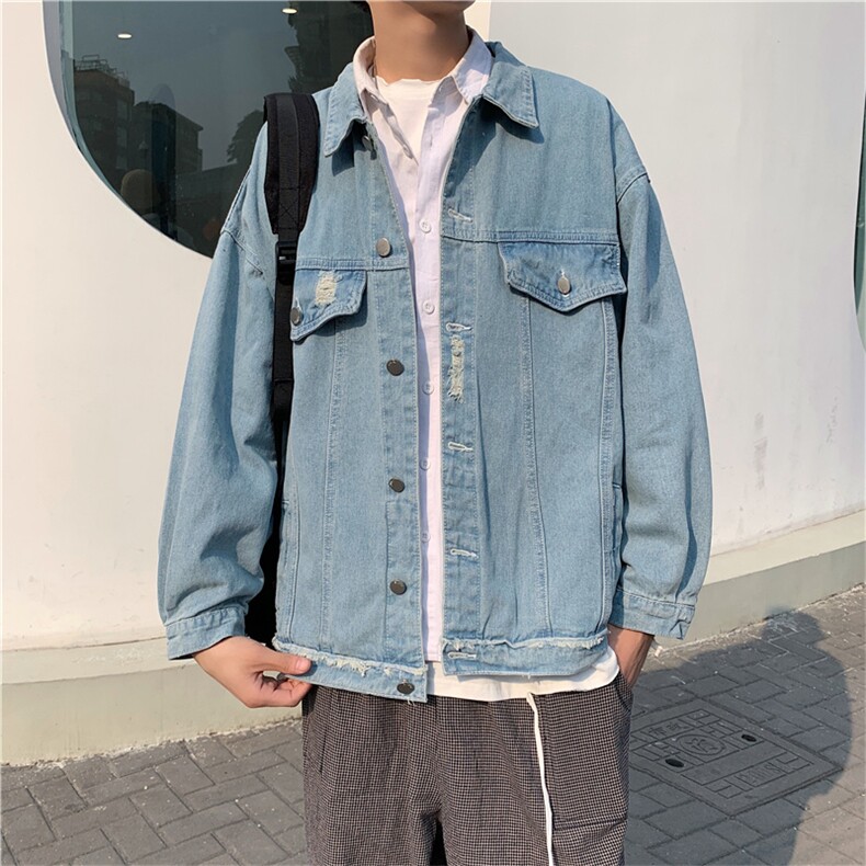 美式复古牛仔外套秋季韩版潮流宽松休闲运动工装夹克男W1147-P55,男装夹克,星座512-2