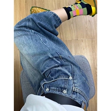 大码美式复古窄版牛仔短裤夏季新款设计感宽松七分裤N8032，男装牛仔裤，星座1116A（原606A-3）