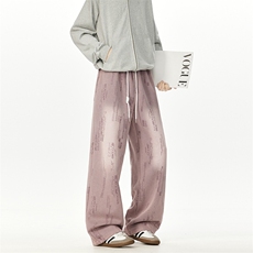 703-K398-P55春秋开口笑烧花水洗炒色直筒休闲长裤，男装休闲裤，星座703