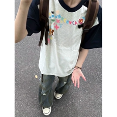 抖音得物高品质二开240克宽松纯棉美式潮牌插肩袖拼接短袖T恤，男装T恤，电商A486-1