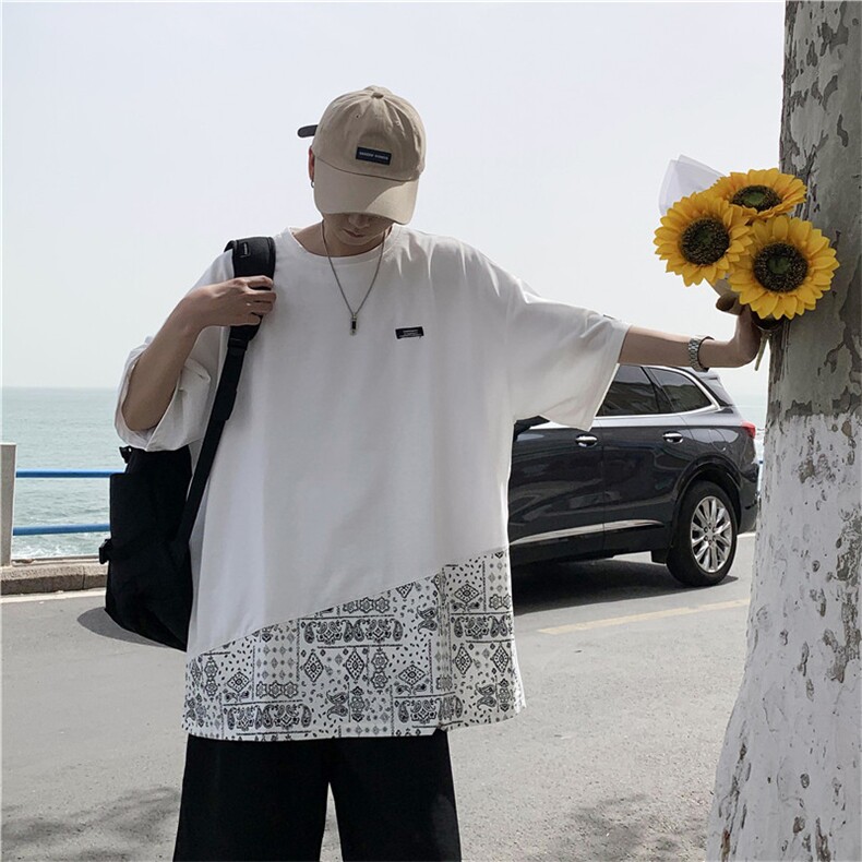 腰果花拼接撞色韩版上衣潮ins学生百搭半袖宽松设计感T524-P22,男装T恤,星座512-2