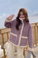 设计感两面穿皮毛一体保暖外套2C285-2622-P205-K308，女装短外套，2C285