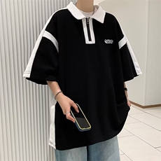 POLO衫男韩版潮流拼色字母帅气2023夏季新款ins宽松T恤WB087-P34，男装Polo衫，星座412-3