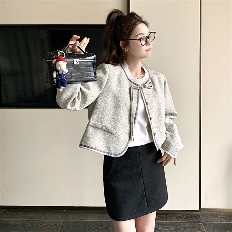 新中式盘扣小香风外套女2024春秋新款小个子高级感超好看短款上衣,女装短外套,浙宝295A