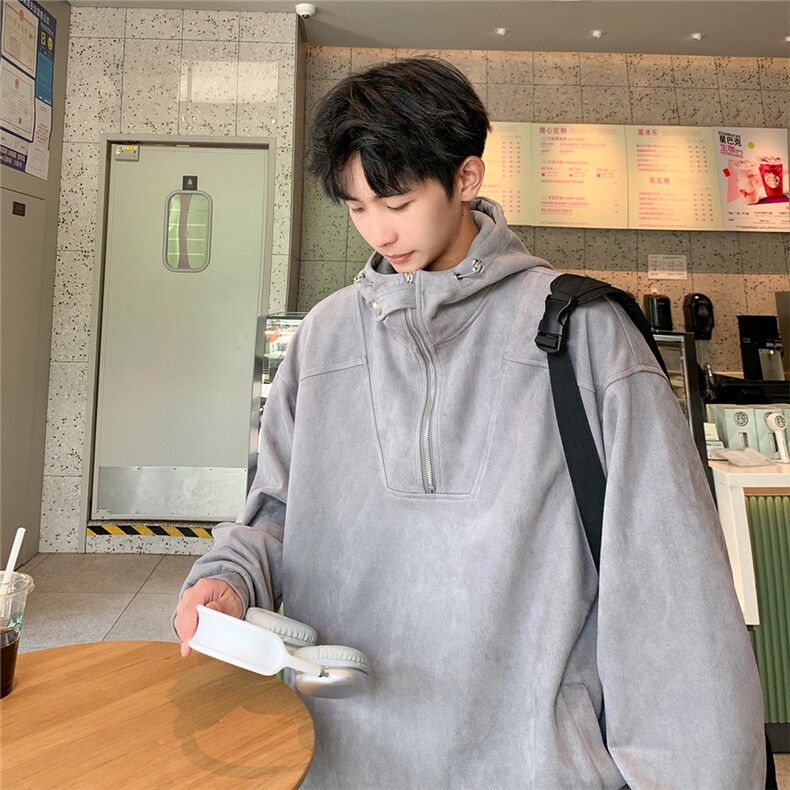 EQ307小众设计感秋季连帽套头麂皮绒卫衣男港风ins潮流外套,男装卫衣,电商C306-1