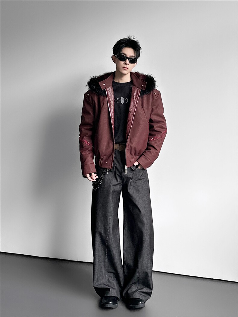 已安排赤焰重磅刺绣pu加厚保暖座山雕外套棉服夹克冬mj1115-p198,男装夹克,电商B288