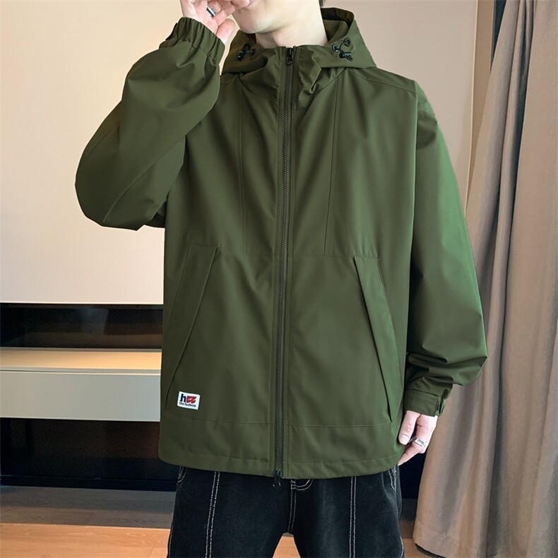 美式户外冲锋衣男外套纯色上衣服山系连帽简约工装户外冲锋衣夹克,男装夹克,电商A409-1