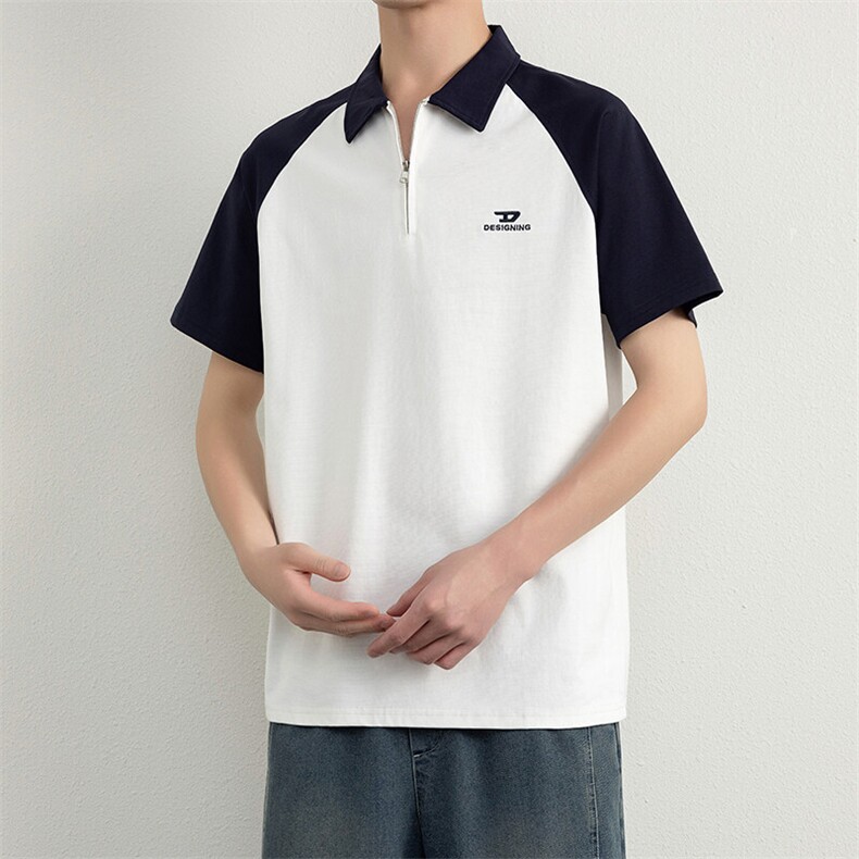 夏季短袖男刺绣翻领POLO衫拼接色T恤宽松休闲半袖上衣YD33997-P40图片