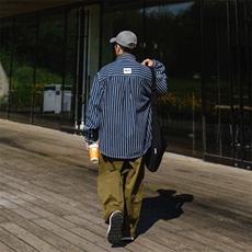春季日系复古色织竖条纹牛仔衬衫男高级感宽松休闲翻领衬衣，男装衬衫，星座506A