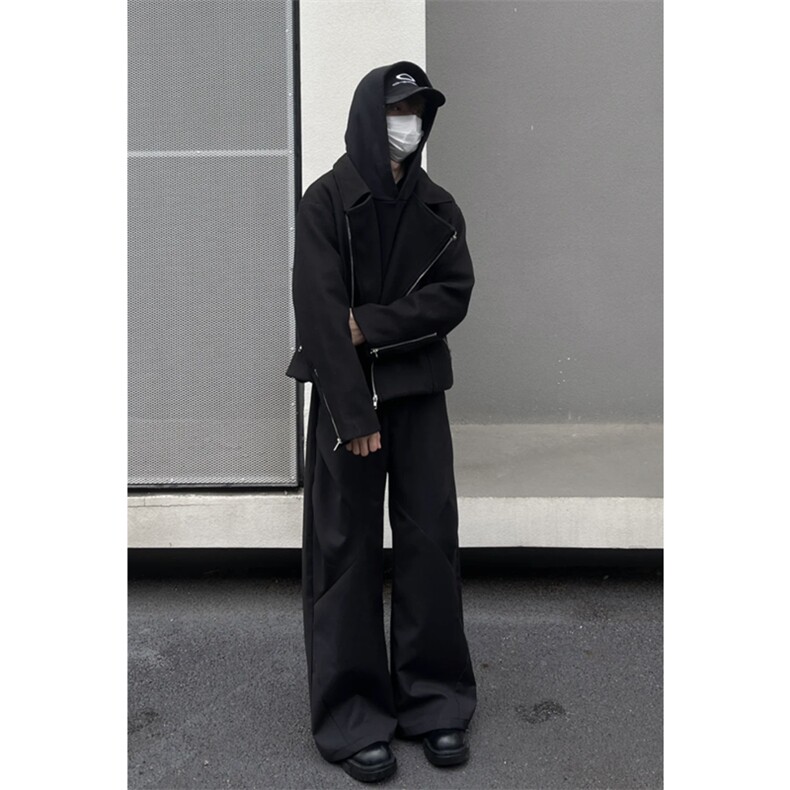 暗黑系毛呢短款夹克斜拉链解构设计感翻领外套DY193-P90,男装夹克,星座1213