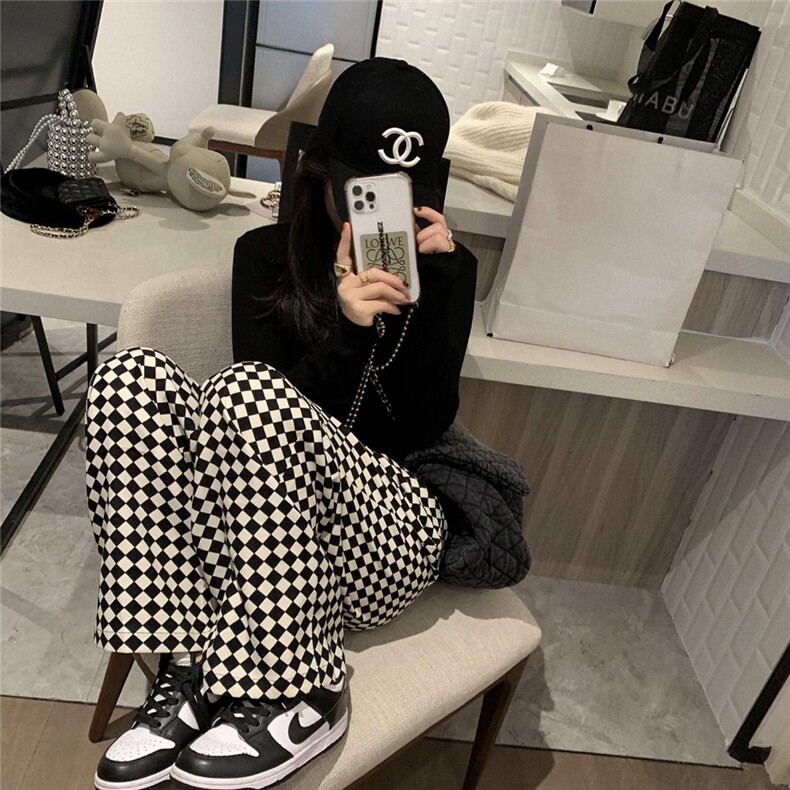 菱形格阔腿裤，其它，XTZ style