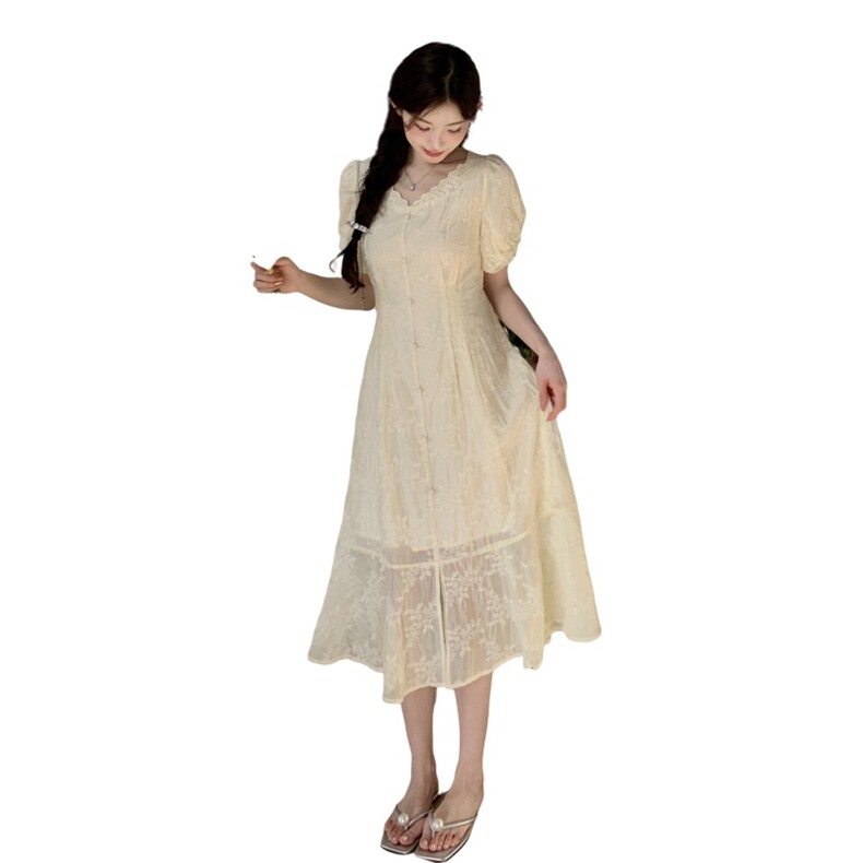 夏季新品！蕾丝花边刺绣度假风连衣裙85120黄-208A-P145-K255,女装连衣裙,浙宝208A