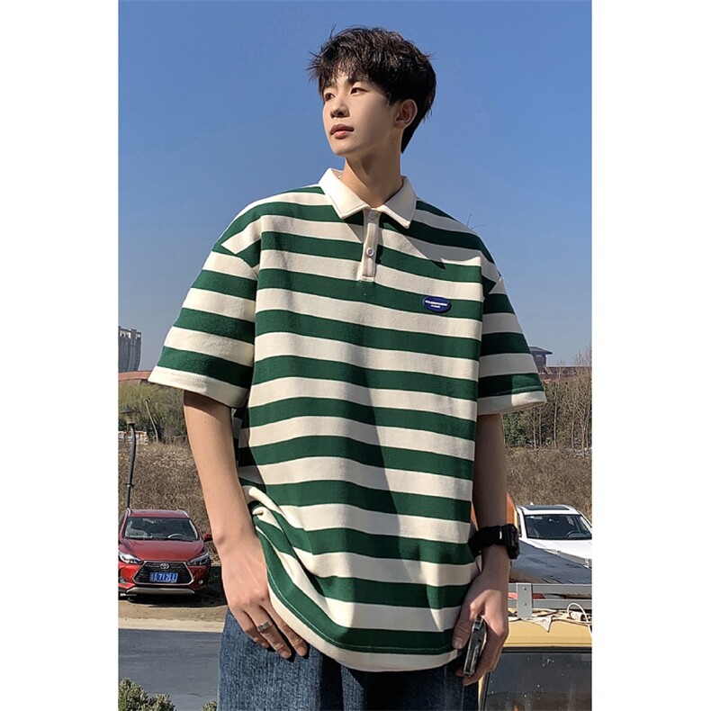 1美式港风条纹短袖polo衫男大码翻领短袖T恤DP8761P40控59,男装T恤,星座226-2