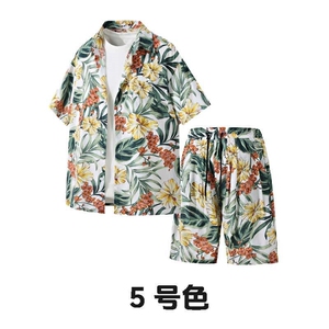 夏季花衬衫男衬衫沙滩透气宽松港风青年花色衬衫TZ001-P45