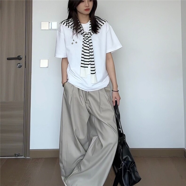 纯色西装裤简约高级感双褶长裤宽松休闲垂坠男女，男装西服套装，星座1210-1