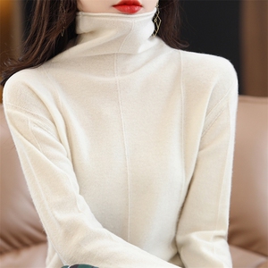 2025年夏季宽松型常规套头单件长袖高领纯女士羊毛衫图片