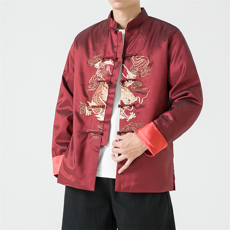 M2388^风复古刺绣唐装外套男新中式改良汉服大码文艺演出服,男装棉衣,钱塘777(原3023)