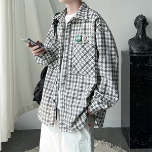港风男士宽松大码千鸟格呢料夹克外套男 A071-C25-P68图片