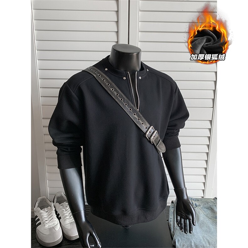 450g重磅曼巴棉铆钉半拉链舒适银狐绒卫衣男W5198J加绒-特P50控98,男装卫衣,电商A001