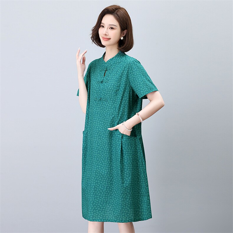 中老年妈妈高贵连衣裙女2025夏季新款大码显瘦遮肚子高端大气裙子,女装连衣裙,依恋蒂丝
