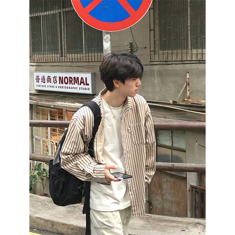 特P52无差价新款秋季潮流百搭条纹长袖衬衫-HS2305港风街头,男装衬衫,电商A003