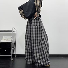 慵懒风格子休闲裤男女2025高腰宽松直筒裤小个子蕾丝抽绳阔腿裤，男装休闲裤，星座601-1