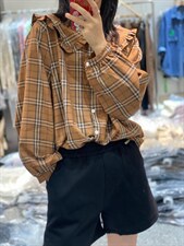 2022秋季新款韩版宽松休闲百搭显瘦格子衬衫，女装衬衫，L·H·X