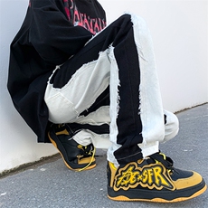 美式高街ins小众vibe鸳鸯黑白拼接直筒牛仔裤货号K719P65，男装牛仔裤，电商A063