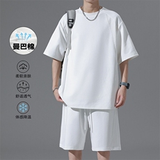 特批P60无差价夏季曼巴棉拼接宽松时尚纯色短袖T恤短裤男TZ5364，男装牛仔裤，电商A001-1