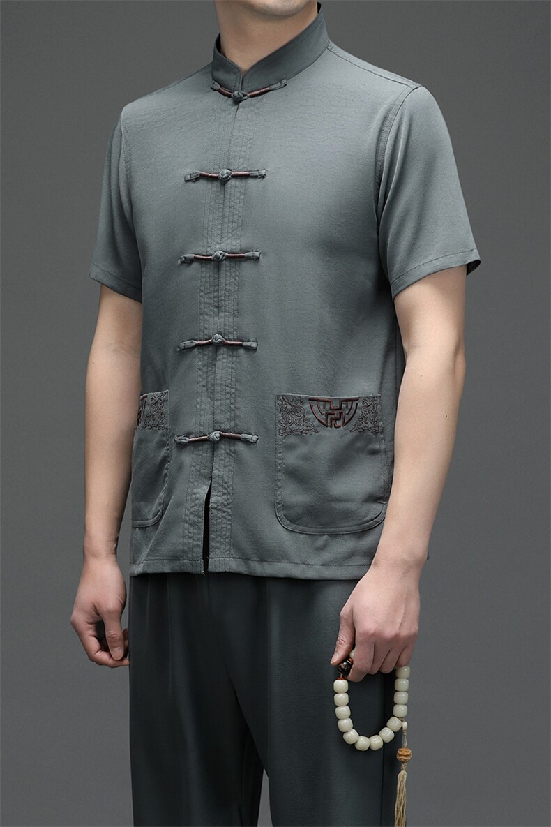 SQY807男士春季两件套短袖套装中老年爸爸复古唐装风P85,男装民族服装,电商B360