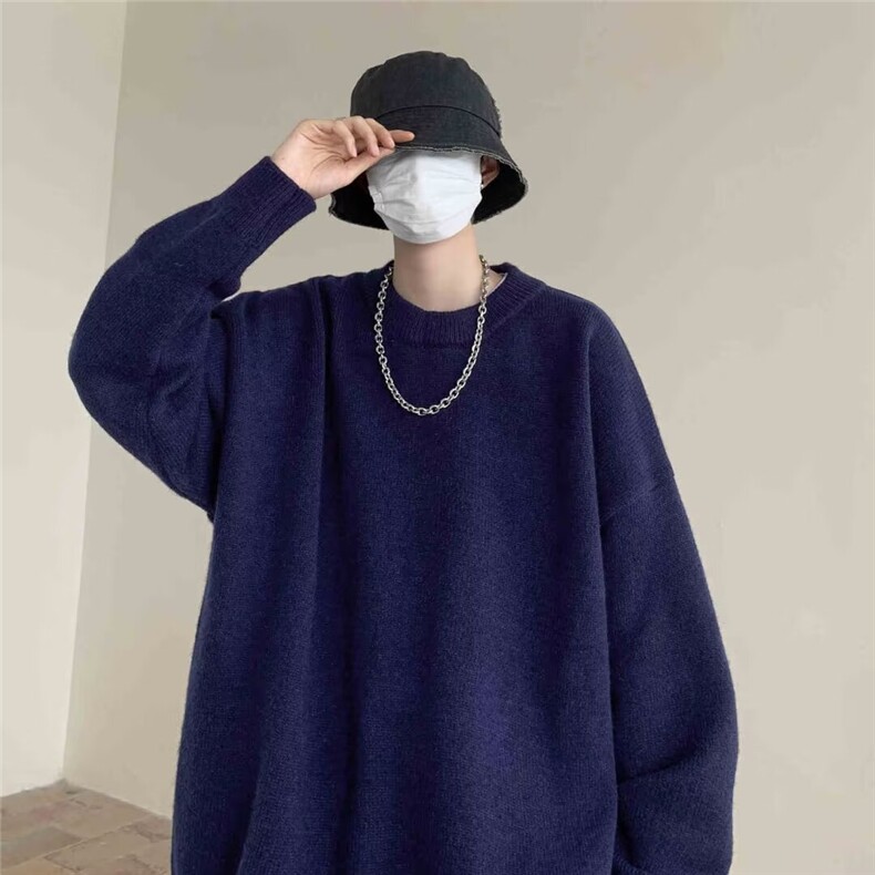 纯色毛衣秋冬cleanfit针织衫美式慵懒风宽松圆领外套6204-P42网图,男装针织衫/毛衣,电商B245
