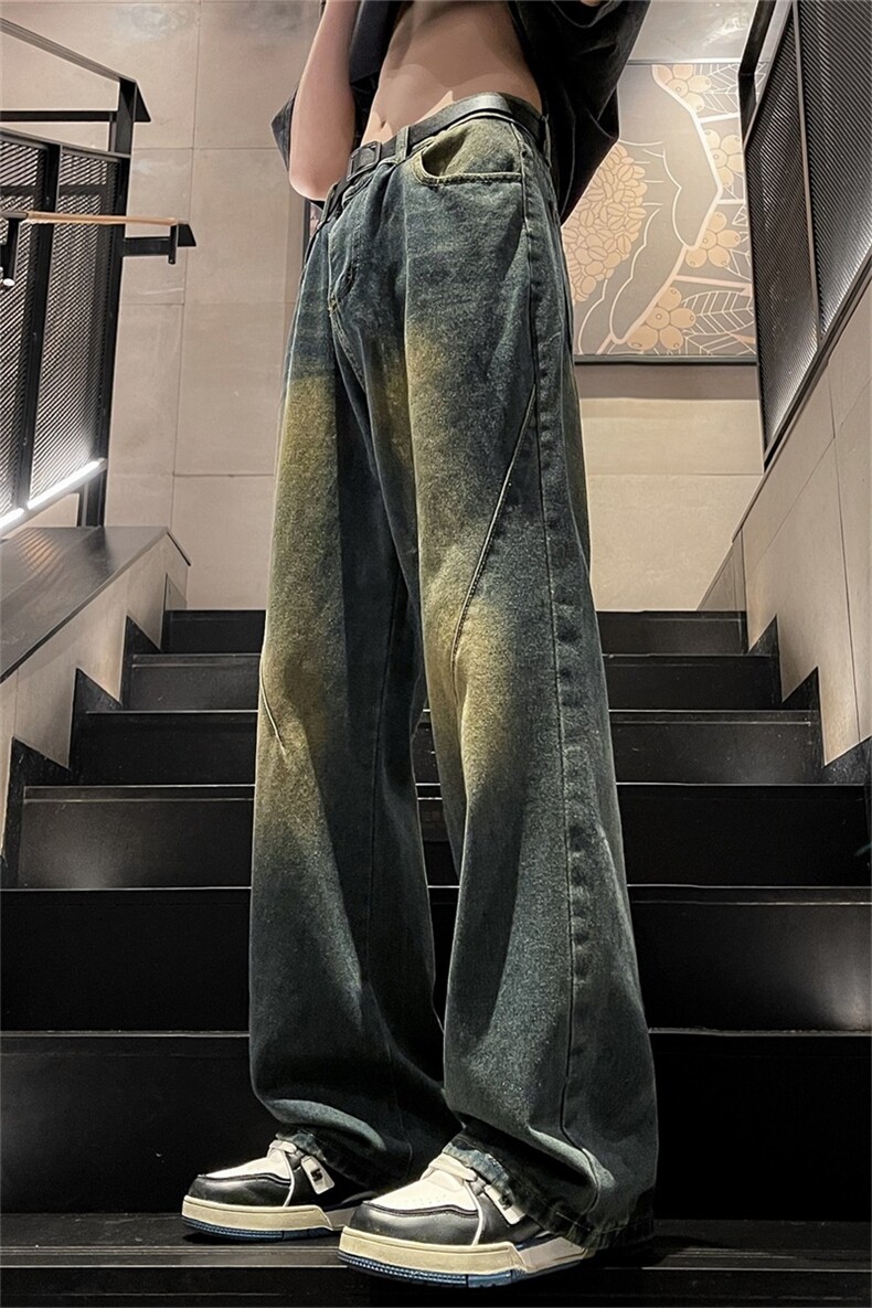 复古蓝牛仔裤水洗做旧微喇宽松阔腿直筒裤A061-EX3982-P60,男装牛仔裤,电商A061
