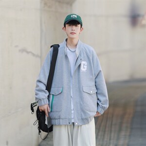 秋装新款高级感外套男立领夹克运动休闲宽松华夫格上衣男J201-P75图片