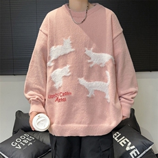 冬款男圆领毛衣慵懒猫咪字母刺绣针织衫线衣M5667P55，男装针织衫/毛衣，星座1013-1
