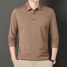 春秋款爸爸装长袖t恤中年男士宽松翻领纯色休闲POLO衫BE6615-P45，男装Polo衫，星座1105-3