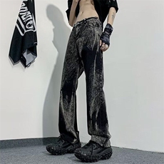 2025春季扎染设计渐变毛边牛仔裤hiphop直筒长裤痞帅现K8274-P42，男装牛仔裤，星座512-3