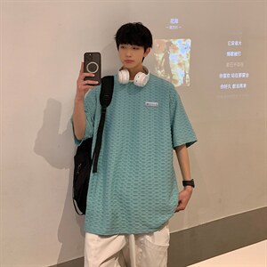 2024夏新款港风个性胸针宽松圆领短袖T恤上衣T2202-P45，男装T恤，星座914-3