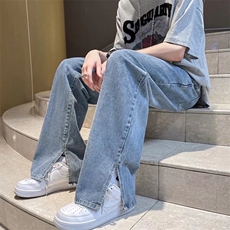 复古浅色直筒阔腿牛仔裤男宽松休闲开叉喇叭裤YN869-P45，男装牛仔裤，星座1001-1