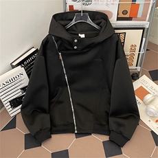 高街美式设计感不规则双拉链卫衣男女春秋重磅连帽外套W0185-P70，男装卫衣，星座308B-1