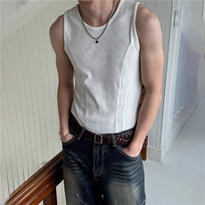 现货竖条螺纹修身针织背心男夏天美式硬汉健身运动休闲弹力无袖T，男装背心/马甲，星座302B-3