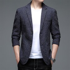 2023春季新款时尚男装西服外套商务中青年职业纽扣纯色爸爸装西装图片