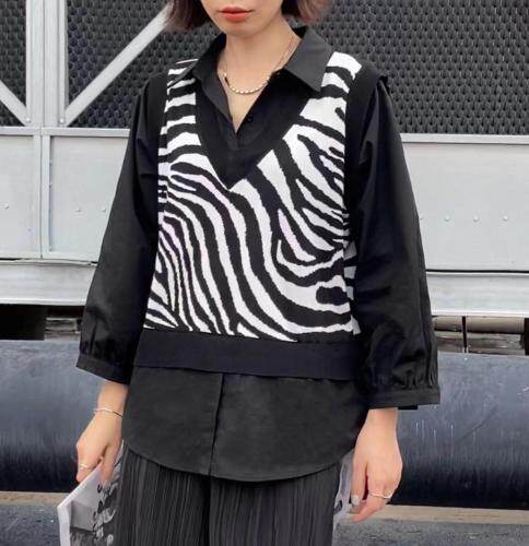 豹纹拼接衬衣，其它，日の谷