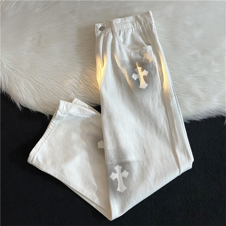 欧美高街十字架牛仔裤男美式嘻哈街头宽松阔腿拖地长裤NK1827-p42,男装牛仔裤,星座1008