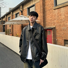 春季新款pu皮嘻哈外套上衣ins美式复古机车皮夹克JK02-P85控118，男装夹克，星座218-5