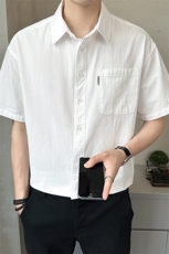 2025新款夏季男士短袖衬2025新款纯棉休闲衬衣A313-W8017-P65，男装T恤，电商A313