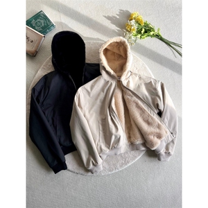 1506-1/MS50321/P92仿兔毛重磅座山雕连帽夹克简约棉服外套男女款图片