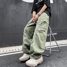 港风夏款男休闲裤工装裤大口袋褶皱阔腿宽松长裤h616P65，男装休闲裤，星座1013-1